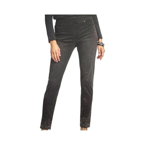 CHICO’S EMBELLISHED PULL-ON ANKLE JEGGINGS. DARK NIGHT WASH. - Picture 1 of 9